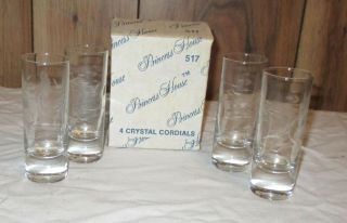 4pc Princess House " Heritage " Crystal Cordial Glasses Etched Floral,  Orig Box