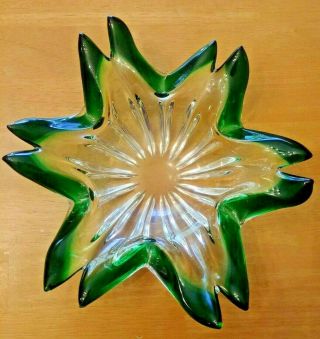 Murano Art Glass Vtg Heavy Emerald Green Dish Or Ash Tray Star Mid - Century
