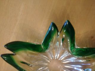 Murano Art Glass VTG heavy emerald green dish or ash tray star mid - century 2