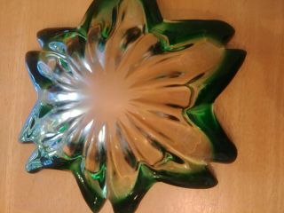 Murano Art Glass VTG heavy emerald green dish or ash tray star mid - century 4