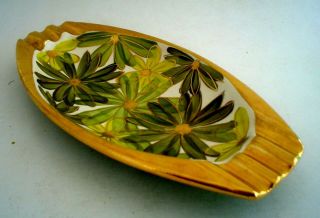 Vintage Mid Century Vee Jackson Hand Painted Ashtray Green And Gold California