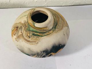 Nemadji Pottery USA Small Squat Vase Unglazed Very Colorful Vintage 2