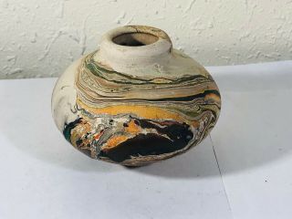 Nemadji Pottery USA Small Squat Vase Unglazed Very Colorful Vintage 4