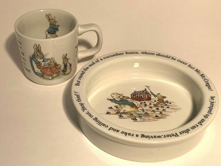 Vintage Peter Rabbit Wedgwood Etruria Barlaston Cup/mug Porridge Bowl England