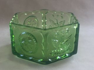 Vintage American Eagle,  Stars 5 " Hexagon Lime Green Glass Candy Dish By Indiana