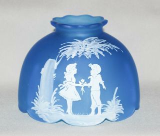 1970s Fairy Oil Lamp Shade Blue Westmoreland Glass Mary Gregory Hand Painted