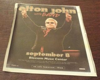 Elton John10 - 1/2 " By 11 " Newsprint Concert Ad Blossom Music Center 9/08/2011
