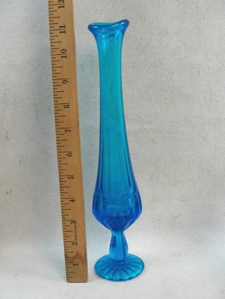 Vintage Fenton Art Glass Bud Vase Thumbprint Pattern Colonial Blue 11.  5 " Tall