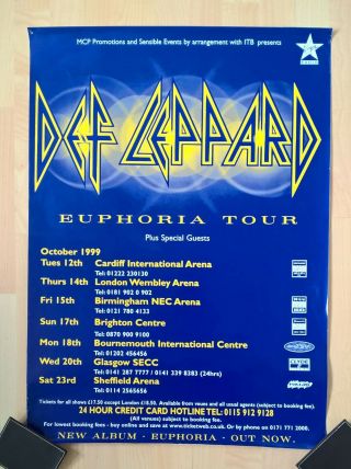 Def Leppard - Euphoria - 1999 Uk Tour Poster (ex.  Cond. )