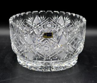 Vintage Lausitzer Cut Crystal Serving Bowl - - Hobstar & Fan Pattern - Germany