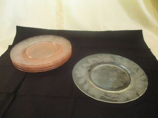 Set Of 6 Pink Depression Glass " Dogwood " 8 " Luncheon Plates