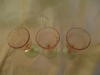 Set of 3 Tiffin Glass Pink & Green Watermelon Optic Cordials/Liquor Goblets 2