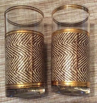 2 Culver Gold Gilt Glasses Zebra Texture Mcm Hollywood Regency Cool