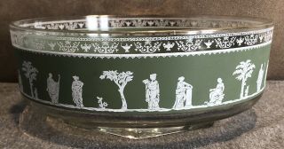 Vintage Jeanette Hellenic Green Wedgewood Greek Large Glass Bowl