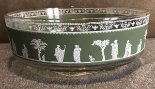 Vintage Jeanette HELLENIC GREEN WEDGEWOOD GREEK Large Glass Bowl 2