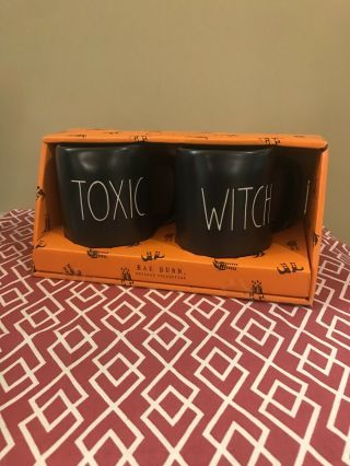 Rae Dunn Toxic And Witch Black Halloween Mugs Set Of 2