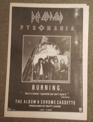 Def Leppard Pyromania 1983 Press Advert Full Page 30 X 42 Cm Mini Poster
