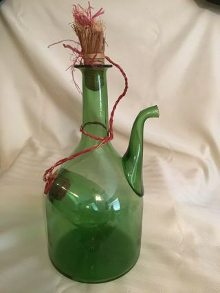 Green Italian Glass Wine Jug With Ice Chamber/ Pocket