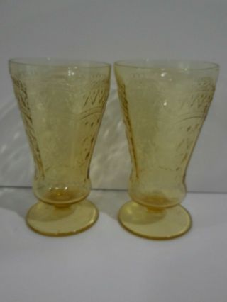 2 Amber Depression Glass Patrician Footed Tumblers