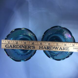 VTG INDIANA BLUE CARNIVAL GLASS HARVEST GRAPE CANDLE STICK HOLDERS 3
