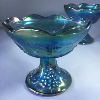 VTG INDIANA BLUE CARNIVAL GLASS HARVEST GRAPE CANDLE STICK HOLDERS 4