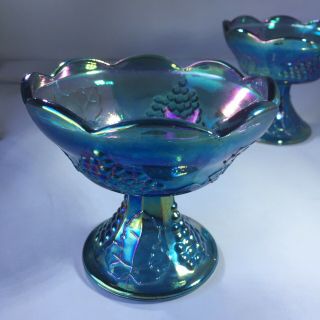 VTG INDIANA BLUE CARNIVAL GLASS HARVEST GRAPE CANDLE STICK HOLDERS 5
