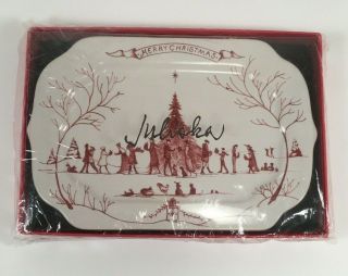 Juliska Country Estate Winter Frolic Ruby Gift Tray " Merry Christmas " Portugal