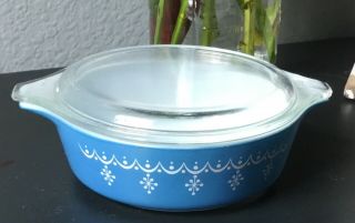 Vintage Pyrex Snowflake Blue Garland Small Dish With Lid