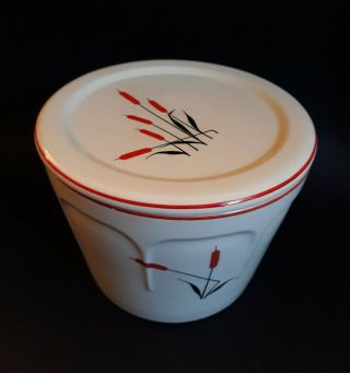 Vintage Universal Cambridge Potteries Cream Black Orange Cat Tails Bowl & Lid