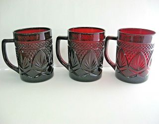 Set Of 3 Ruby Red Glass Coffee Mugs Cristal D 