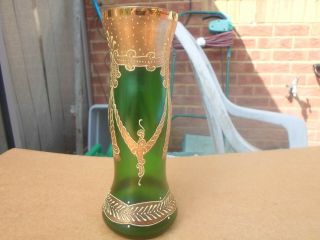 Antique Bohemian / Czech Art Nouveau Green,  Gold Glass Vase