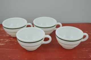 Vintage 1950s Pyrex Milk Glass Coffee Cups Mugs Green Stripes Set Of 4 Ex Cond