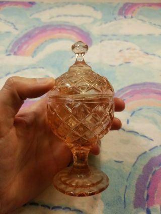 Vintage Depression Glass Tiny Decorative Honeycomb Candy/Nut Dish with Lid Pink 3