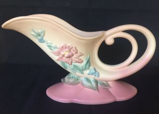 Hull Pottery Woodland Large W10 - 11” Cornucopia Vase Pastel Rose & Peach Perfect
