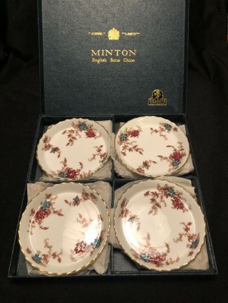 Vtg Minton China Coasters Ancestral Pattern Gold Trim Circa 1950 - 90s England