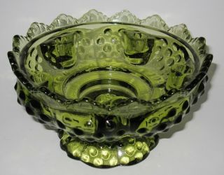 Fenton Glass Hobnail Colonial Green Candle Bowl,  6 1/2 " Across 3547569
