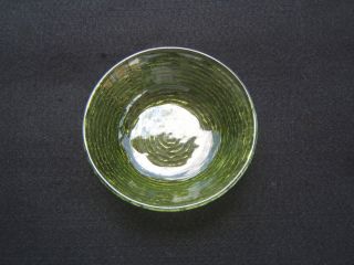 Morgantown Small Midcentury Green Crinkle Cut Glass Bowl