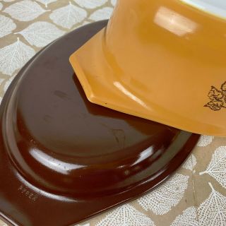 Vintage Pyrex Old Orchard 043 Oval Casserole with Lid Tan Brown Fruit Pattern 4