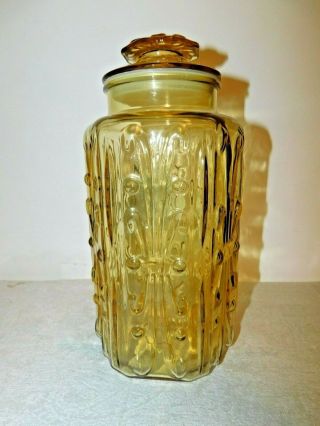 Vintage Large Le Smith Amber Glass Canister Atterbury Scroll