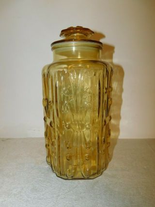 Vintage Large LE Smith Amber Glass Canister Atterbury Scroll 2