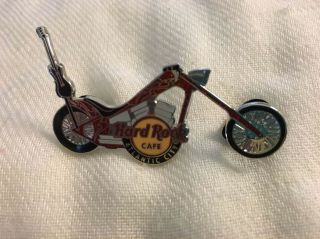 Hard Rock Cafe Pin Atlantic City Red Chopper W Flames On Gas Tank Guitar On Seat