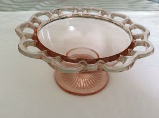 Vintage Hocking Pink Depression Glass Lace Edge Compote Bowl Dish 1935 - 1938
