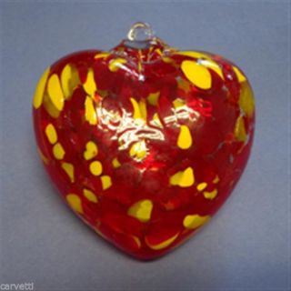 Hanging Glass Ball 4 " Clear Glass With Red & Yellow Specks Heart (1) Hgb23