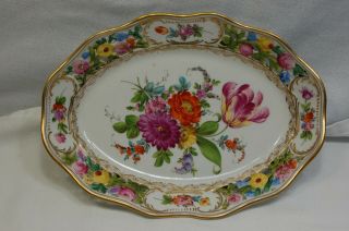 Antique Carl Thieme Dresden Hand Painted Rectangular 9 ½ " Floral Tray/dish