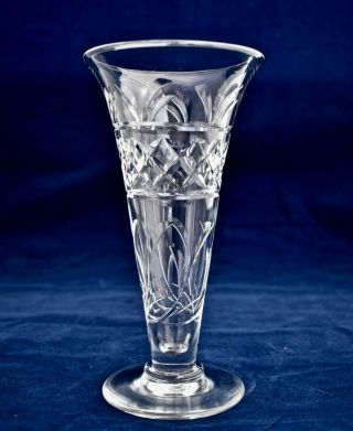 Stuart Crystal Trumpet Vase - Foliage And Diamond/cross Cuts - 19cm