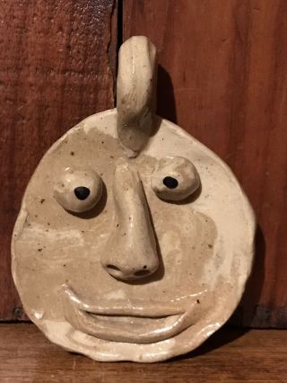 Primitive Folky Folk Art Seagrove Nc Pottery Face Jug Flat Face With Hanger