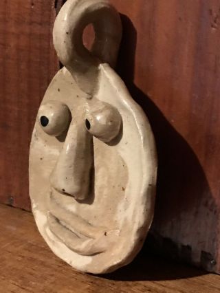 Primitive Folky Folk Art Seagrove NC Pottery Face Jug Flat Face with Hanger 6