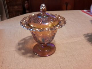 Indiana Grape Marigold Carnival Glass Covered Candy Dish Lace Edge