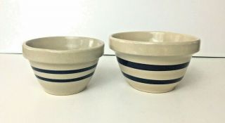 Robinson Roseville Pottery Mixing Bowls Set Of 2 Blue Stripe 6 " & 7 " Farmhouse