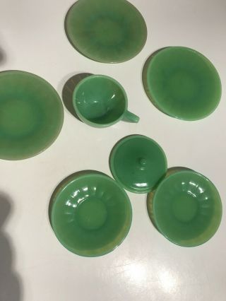 Vintage Akro Agate Childrens Concentric Ring Tea Set Dishes Jadite Plates & Cups